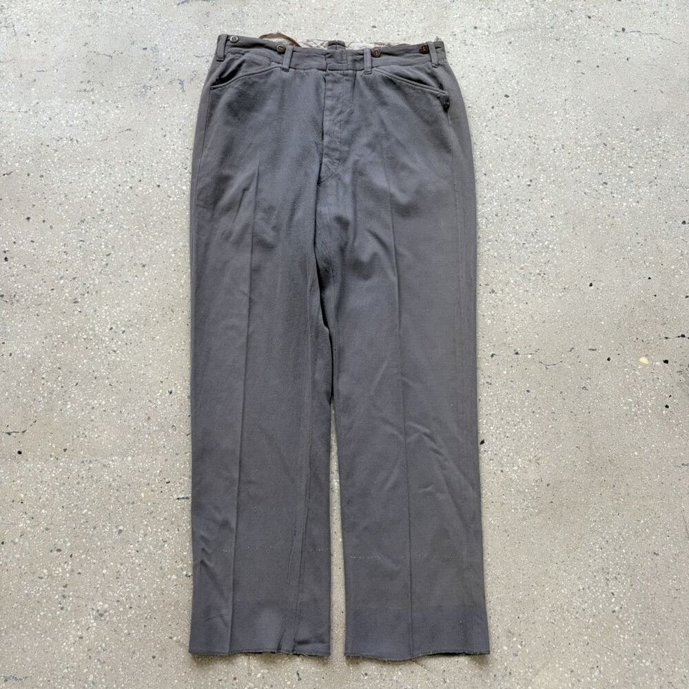 Vintage 40s Grey Wool Buttonfly Wide Leg Trousers 36x33